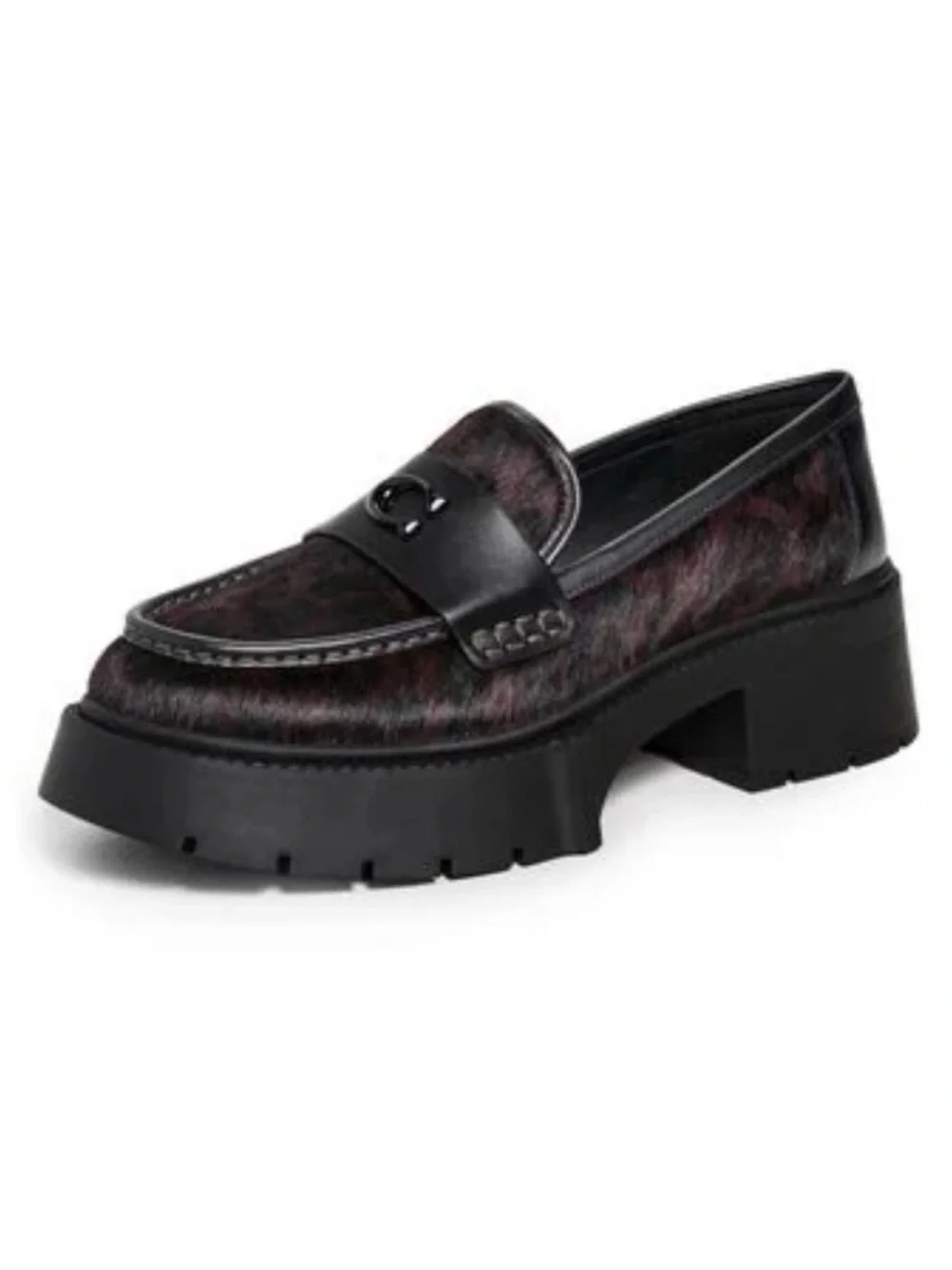 NWT Coach Woman Black Brown Leopard-Print Leather Loafers.